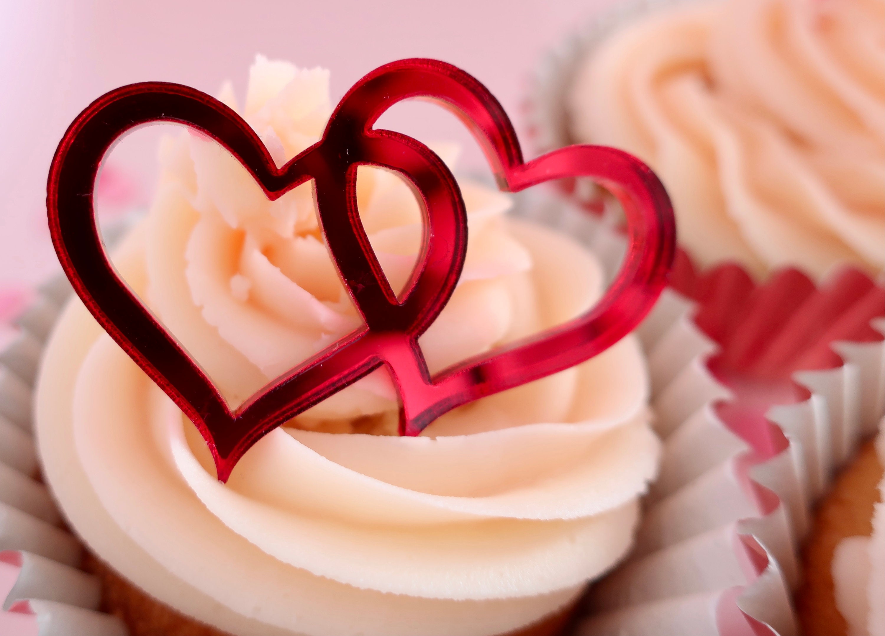 para Decoración de tartas Corazón Rosa PuTwo Toppers de corazón hechos a mano 21 Cuenta de 7 Colores rosas 