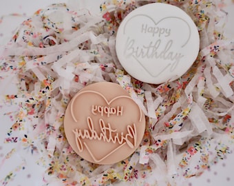 Happy Birthday Heart - Fondant Embosser / Stamp - cookies & cupcakes, Celebration, Birthdays, Love Party
