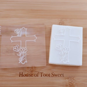 Floral Cross Fondant Cookie Embosser: Easter, Christening, Wedding Decor