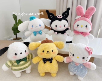 Handmade Crochet Sanrio Plush Toy: Melody, Kuromi, and Friends