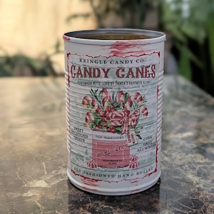 Candy Cane Tin Can vintage style