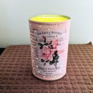 Tin Can Tealight Lanterns/Vintage Paris/Rose/Pink