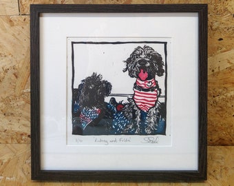 Rodney and Frida: Limited edition handprinted lino print, unframed