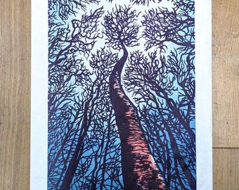 Canopy: Hand printed lino print, unframed