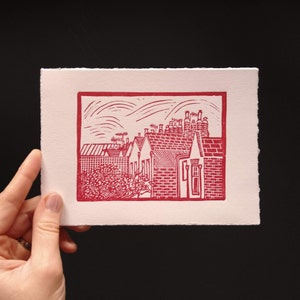 London Rooftops: handprinted lino print, unframed