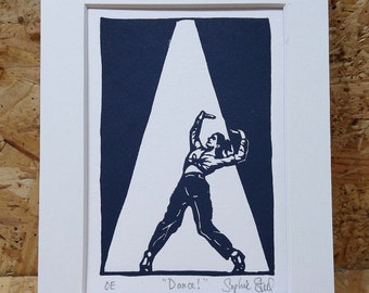 Dance!: handprinted lino print, unframed