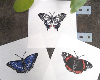 Papillon : imprimé lino imprimé à la main. Non encadré.