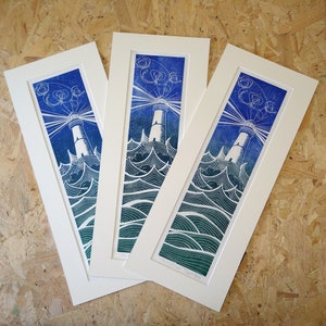 The Lighthouse: Handprinted lino print, unframed
