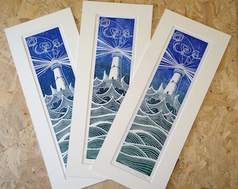 The Lighthouse: Handprinted lino print, unframed