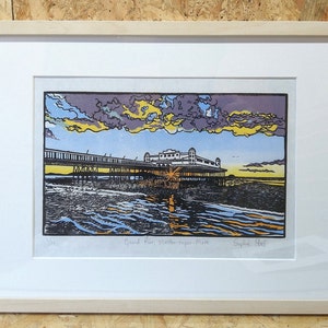 Grand Pier, Weston-super-Mare: Limited edition handprinted lino print, unframed
