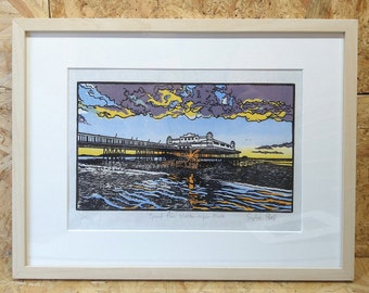 Grand Pier, Weston-super-Mare: Limited edition handprinted lino print, unframed