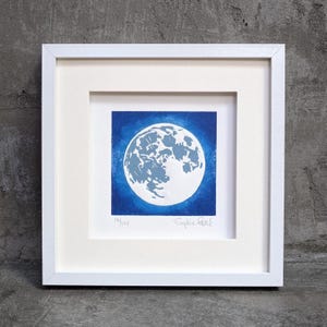 Mini Moon: Limited edition, hand printed lino print. Unframed.