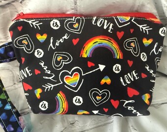 Live Love pride rainbow  Wristlet, clutch bag, handbag, pouch