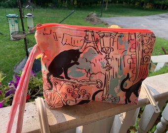 Gorgeous cats in Paris Wristlet, clutch bag, handbag, pouch