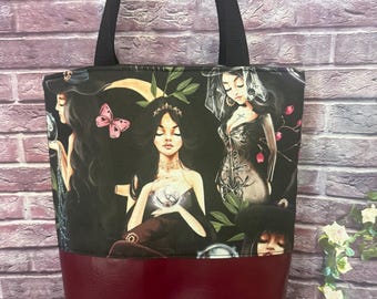 Magical Goddesses witch Tote Bag marine vinyl base and waterproof canvas lined