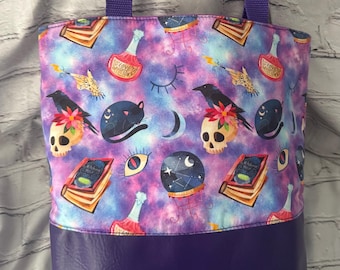 Witch Trinkets Witchy Things  Tote Bag marine vinyl base and waterproof canvas lined Skull crow raven black cat