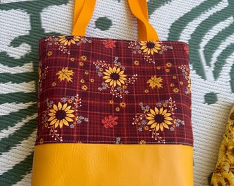 Fall style flowers & sunflowers  Tote Bag marine vinyl base and waterproof canvas lined