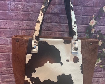 Fabulous faux cowskin and faux leather Tote bag cowgirl days cowboy ranch country rodeo