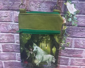 Stunning Crossbody Bag The Emerald Hollow Unicorn & Forest Fairy Fae one of a kind