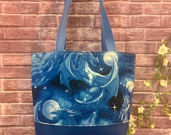 Dragons fantasy ice dragons Tote Bag marine vinyl base and waterproof canvas lined