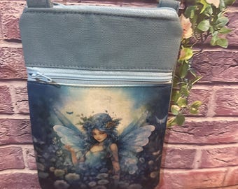 Stunning Crossbody Bag Meadlowlight Blue floral Woodland Forest Fairy Fae one of a kind