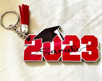 2023 Graduation Keychain with Optional Tassel, Custom Graduation KeyRing Seniors Gift 2023, Graduation Gift for Friend, Small Gift for Her