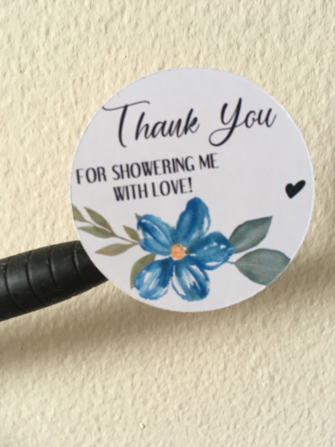 Thank You for Showering Me With Love Blue Flower Sticker Sets, Custom Bridal Shower Gift