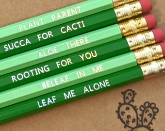 Plants & Puns 6 Pencil Set, Plant Parent Gift, HB#2 Pencils