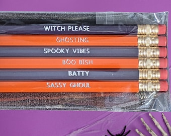 Halloween Pencil Set, Sassy Witch Pencils, Set of 6 HB 2 pencils