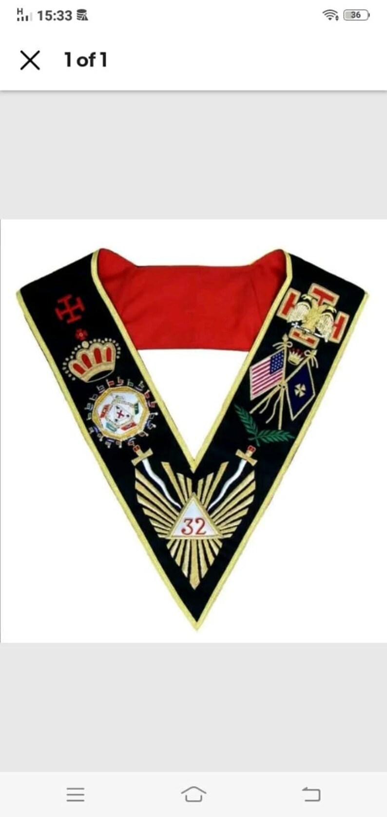 Masonic AASR Scottish Rite 32 Degree Collar Hand Embroidered