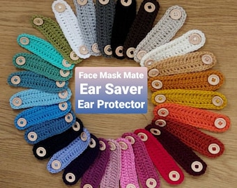 1 x Face Mask Mates, Ear Savers, Ear Protectors, Handmade Crocheted Buttons Strap Mask Extender - RtS You Choose Colour/s