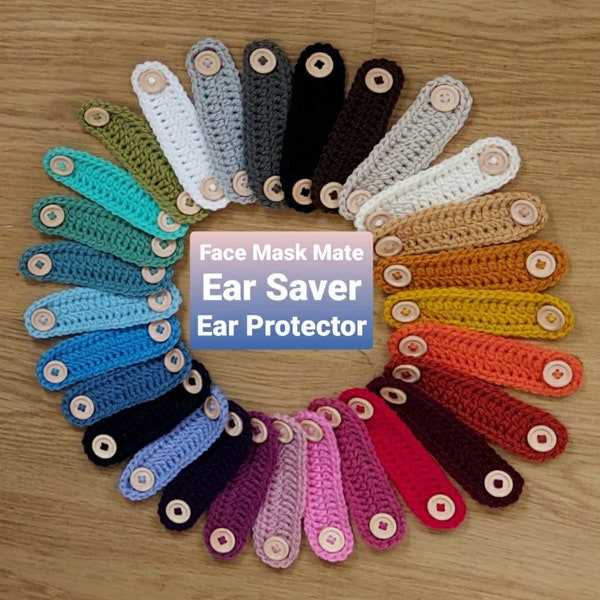 1 x Face Mask Mates, Ear Savers, Ear Protectors, Handmade Crocheted Buttons Strap Mask Extender - RtS You Choose Colour/s