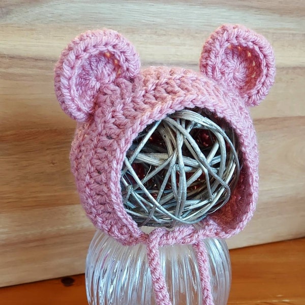 1 x Pretty Cute Handmade Crocheted Crochet Baby Bonnet Hat with Bear Ears - You Choose From 50 Beautiful Colour/s