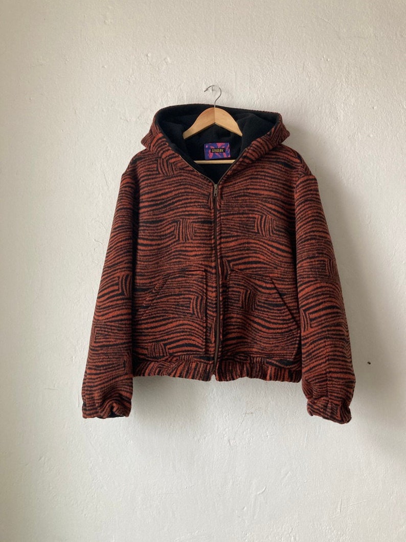Winter jacket, fleece jacket, hoodie, hooded jacket, rust red zebra print, unique item, sizes 38, 40, 42 image 9