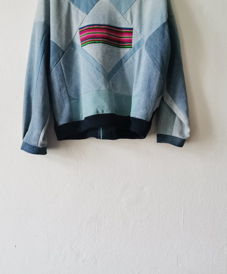 Upcycled denim jacket patchwork bomber jacket denim zerowaste