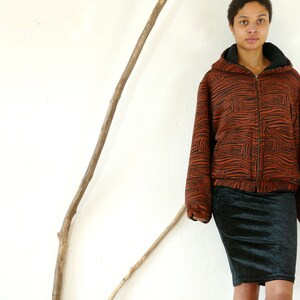 Winter jacket, fleece jacket, hoodie, hooded jacket, rust red zebra print, unique item, sizes 38, 40, 42 image 3