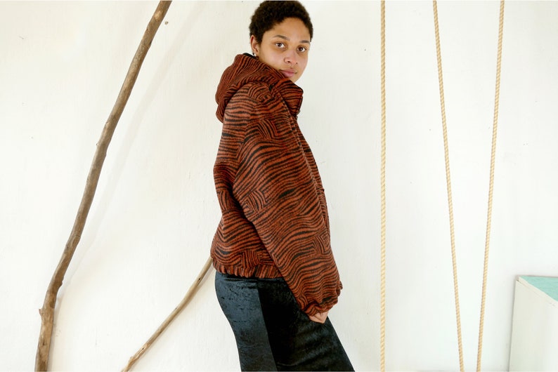 Winter jacket, fleece jacket, hoodie, hooded jacket, rust red zebra print, unique item, sizes 38, 40, 42 image 4