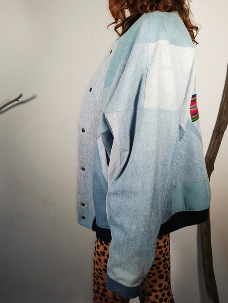 Upcycled denim jacket patchwork bomber jacket denim zerowaste