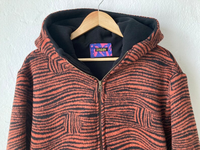 Winter jacket, fleece jacket, hoodie, hooded jacket, rust red zebra print, unique item, sizes 38, 40, 42 image 8