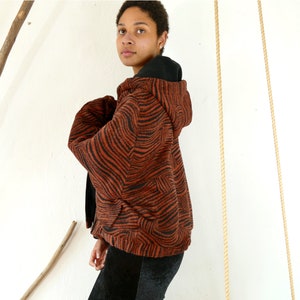 Winter jacket, fleece jacket, hoodie, hooded jacket, rust red zebra print, unique item, sizes 38, 40, 42 image 6