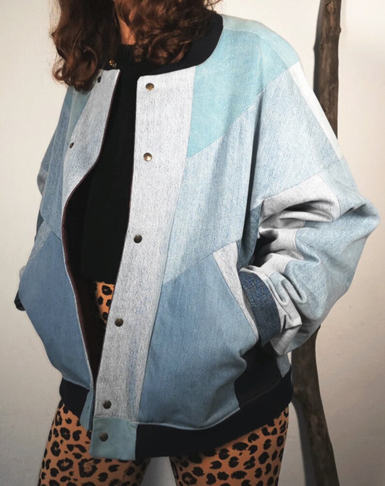 Upcycled denim jacket patchwork bomber jacket denim zerowaste