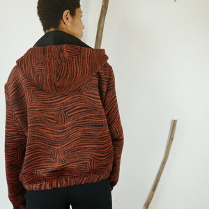 Winter jacket, fleece jacket, hoodie, hooded jacket, rust red zebra print, unique item, sizes 38, 40, 42 image 7