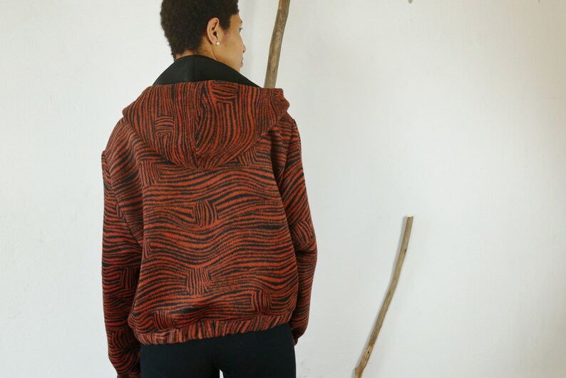 Winter jacket, fleece jacket, hoodie, hooded jacket, rust red zebra print, unique item, sizes 38, 40, 42 image 7