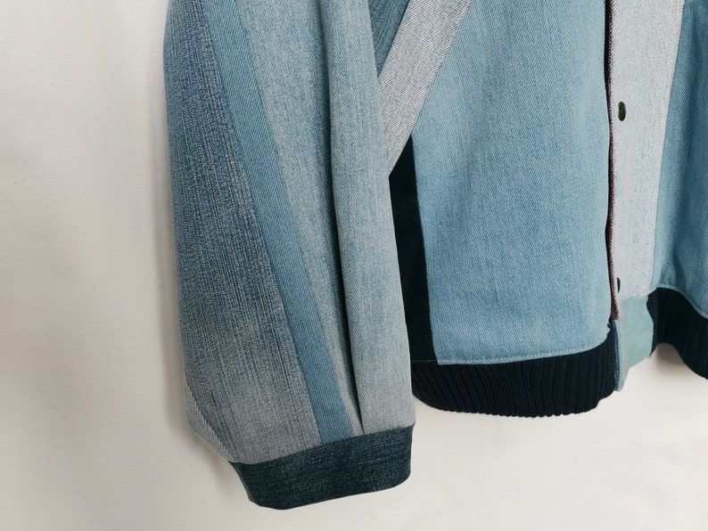 Upcycled denim jacket patchwork bomber jacket denim zerowaste