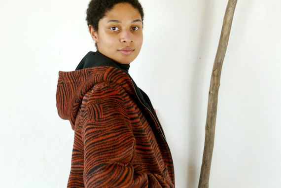 Winterjacke Fleecejacke Hoody Kapuzenjacke rostrot Zebra Unikat Gr.38 40 42
