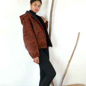 Winter jacket, fleece jacket, hoodie, hooded jacket, rust red zebra print, unique item, sizes 38, 40, 42 image 2