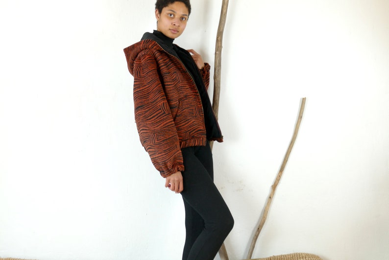 Winter jacket, fleece jacket, hoodie, hooded jacket, rust red zebra print, unique item, sizes 38, 40, 42 image 2