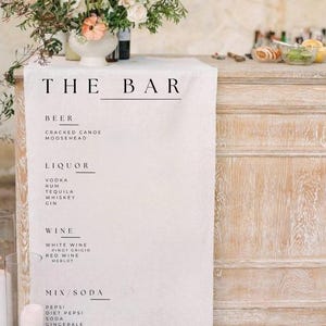 Modello modificabile per cartello da bar per matrimoni - compatibile con Cricut, cartello in tessuto e lino, cartello per cocktail hour/bar, stampabile, menu da bar semplice ed elegante