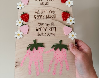 DIY Handprint Sign | Mother's Day Sign | Berry Best Mom | Strawberry Sign | Kids Craft Keepsake | Personalized Handprint Sign