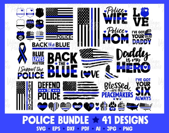 Download Police Thin Blue Line Svg Bundle 41 Designs Distressed Flag Etsy